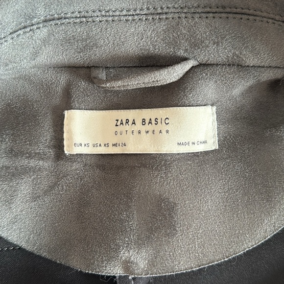 Zara Basic Outerwear Ladies Medium Grey Faux Suede Moto Biker Belted - Picture 6 of 6